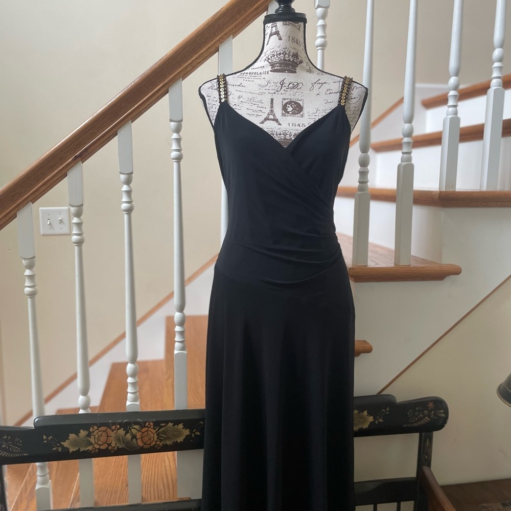 Jones of NY Faux Wrap Bodice Dress ~ bead sequin detail on shoulders ~ 12